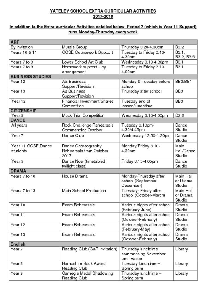 thumbnail of Extra Curricular Activities January 2018