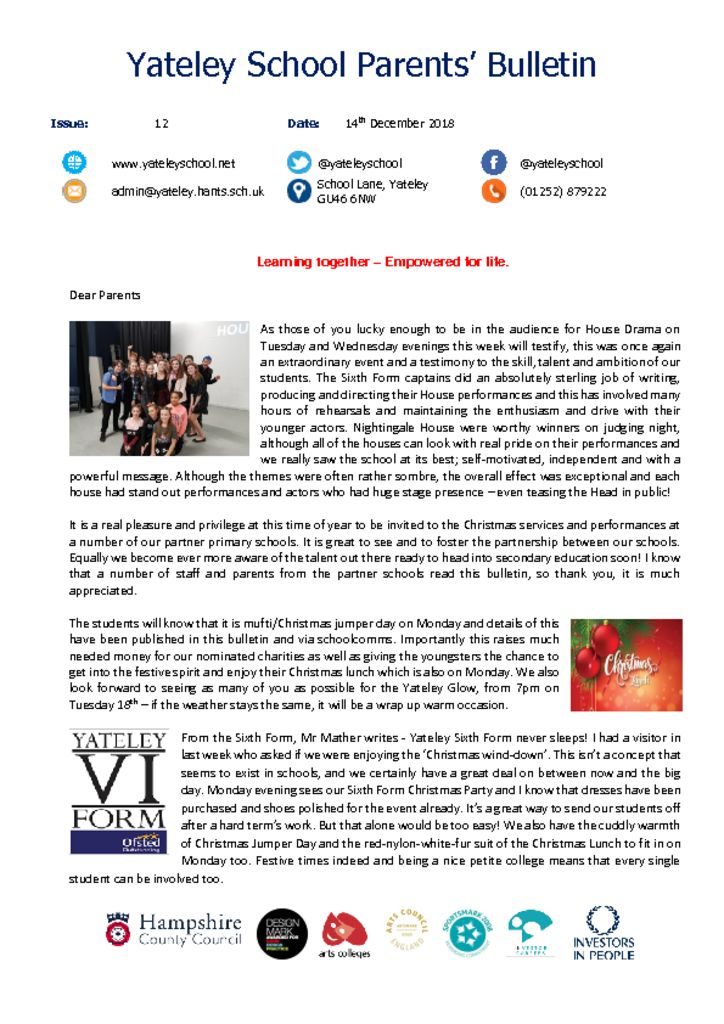 thumbnail of Yateley School Newsletter 12 14-12-18