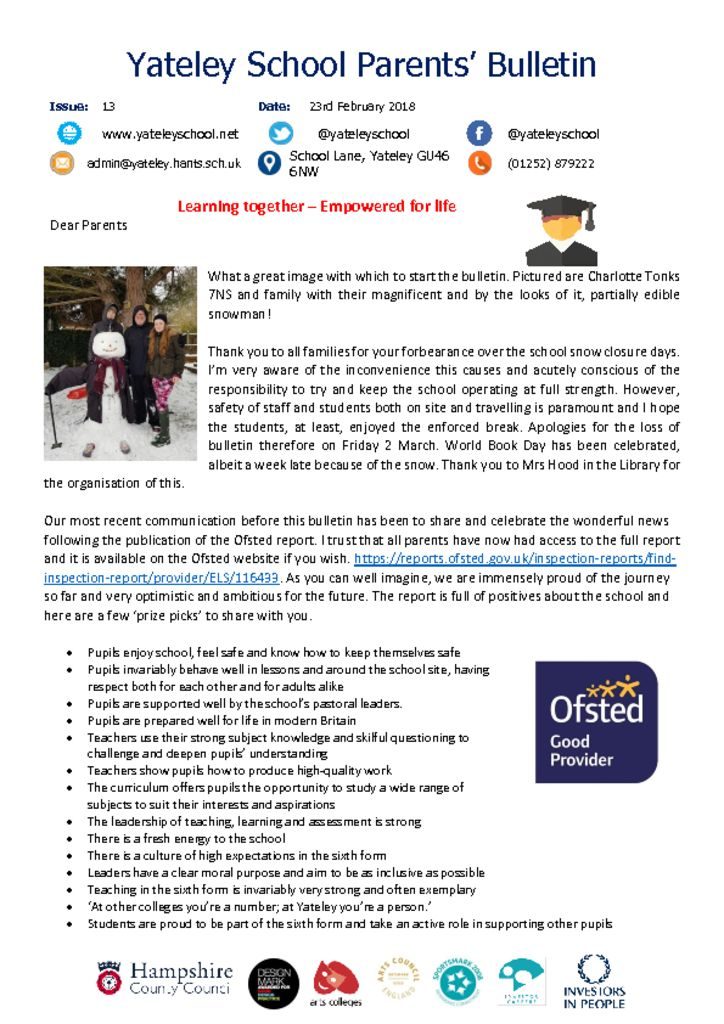 thumbnail of Yateley School Newsletter 14 09-03-18