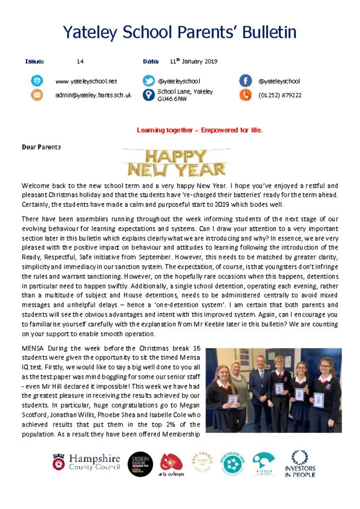 thumbnail of Yateley School Newsletter 14 11-01-19
