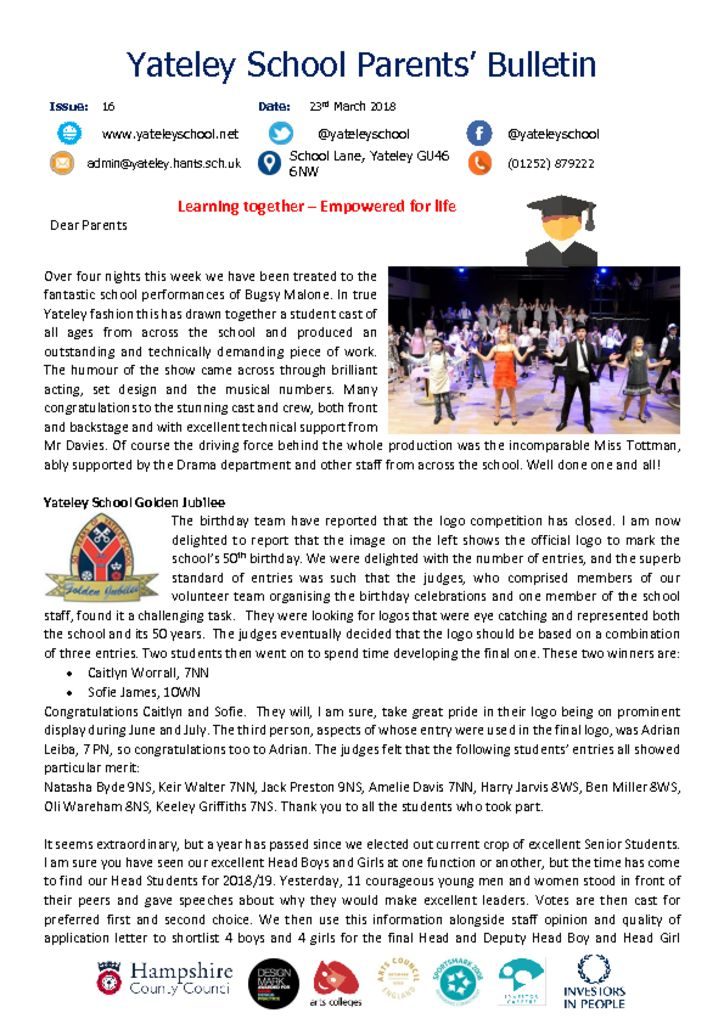 thumbnail of Yateley School Newsletter 16 23-03-18
