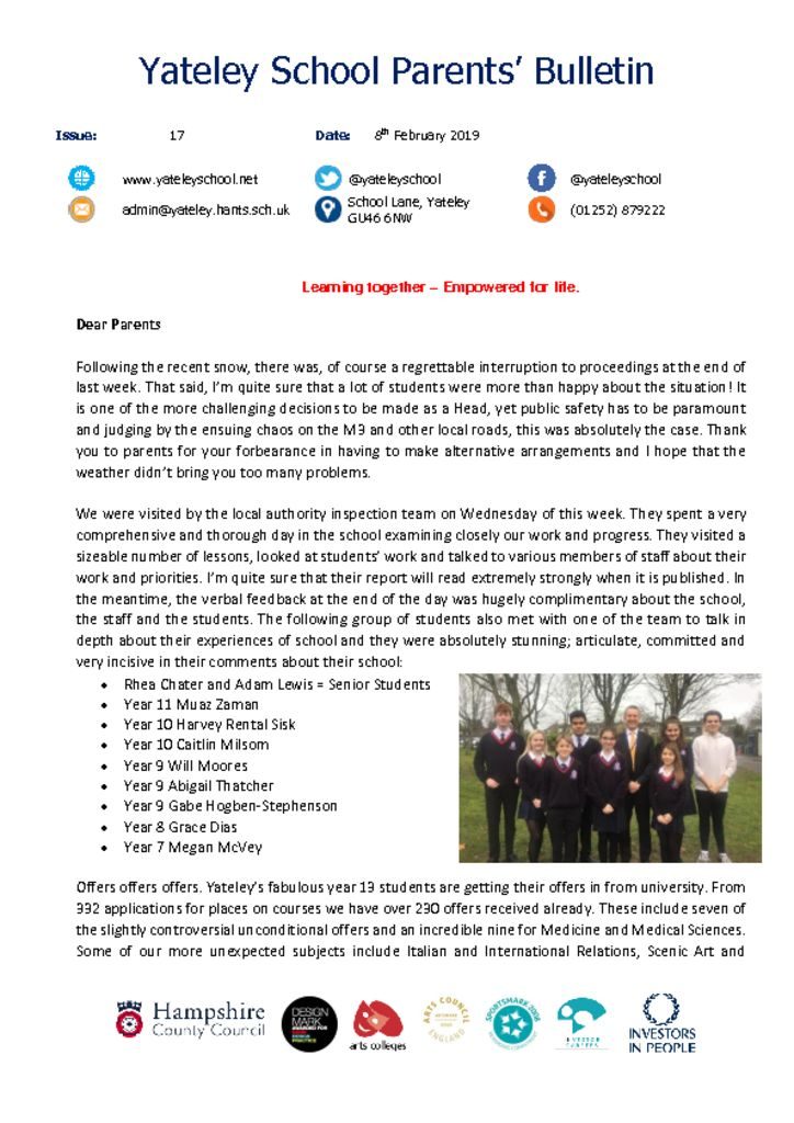 thumbnail of Yateley School Newsletter 17 08-02-19