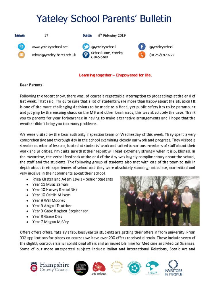 thumbnail of Yateley School Newsletter 17 08-02-19