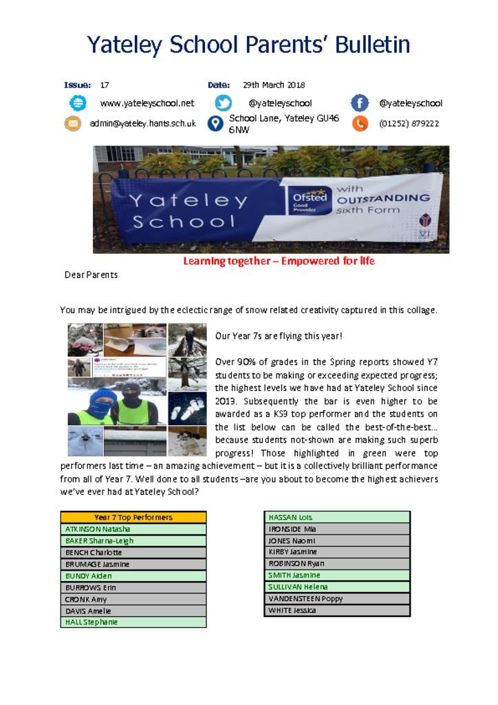 thumbnail of Yateley School Newsletter 17 29-03-18
