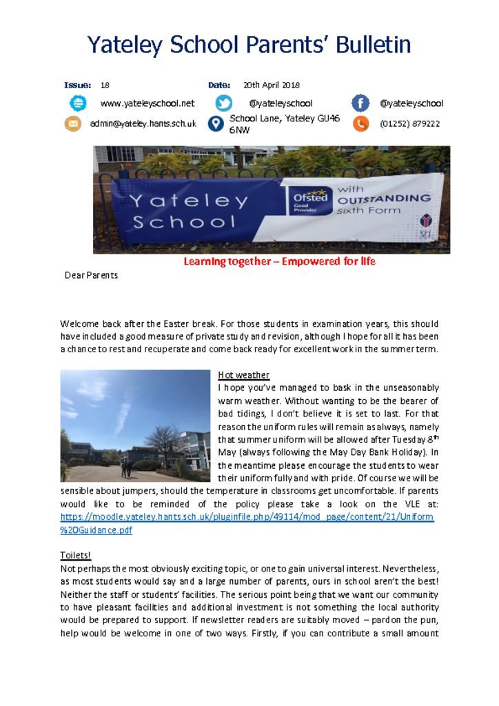 thumbnail of Yateley School Newsletter 18 20-04-18