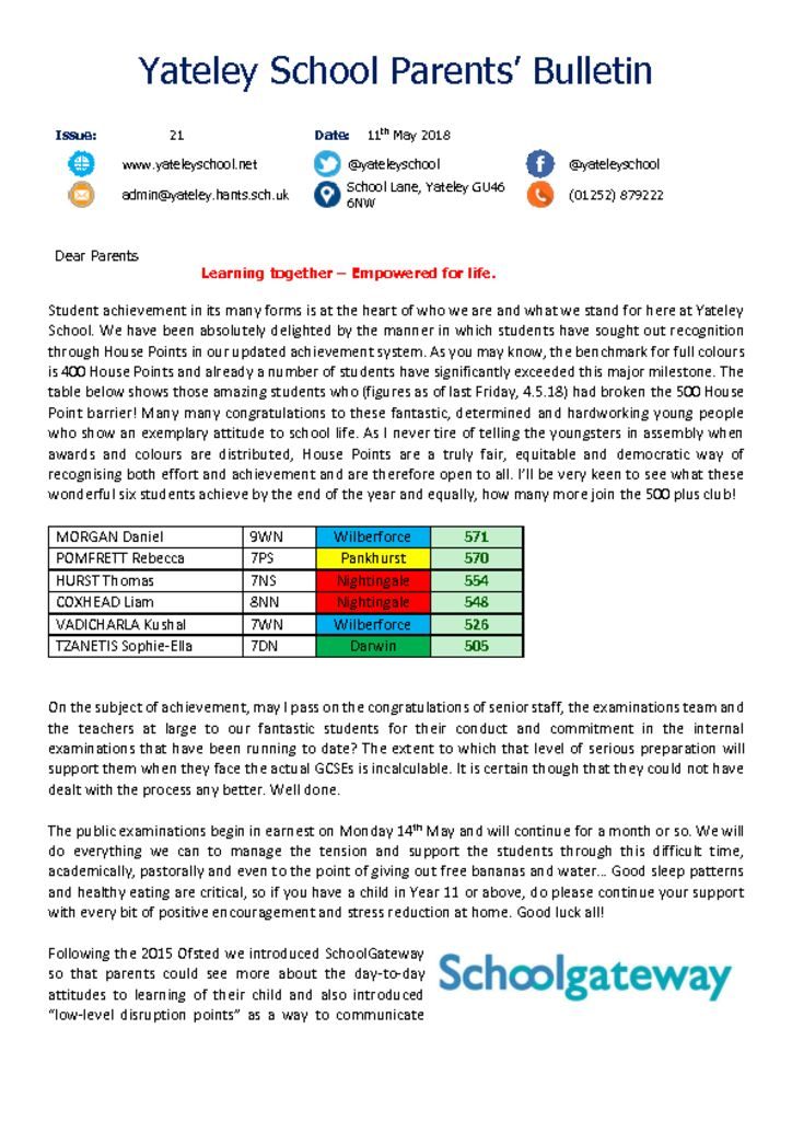 thumbnail of Yateley School Newsletter 21 11-05-18