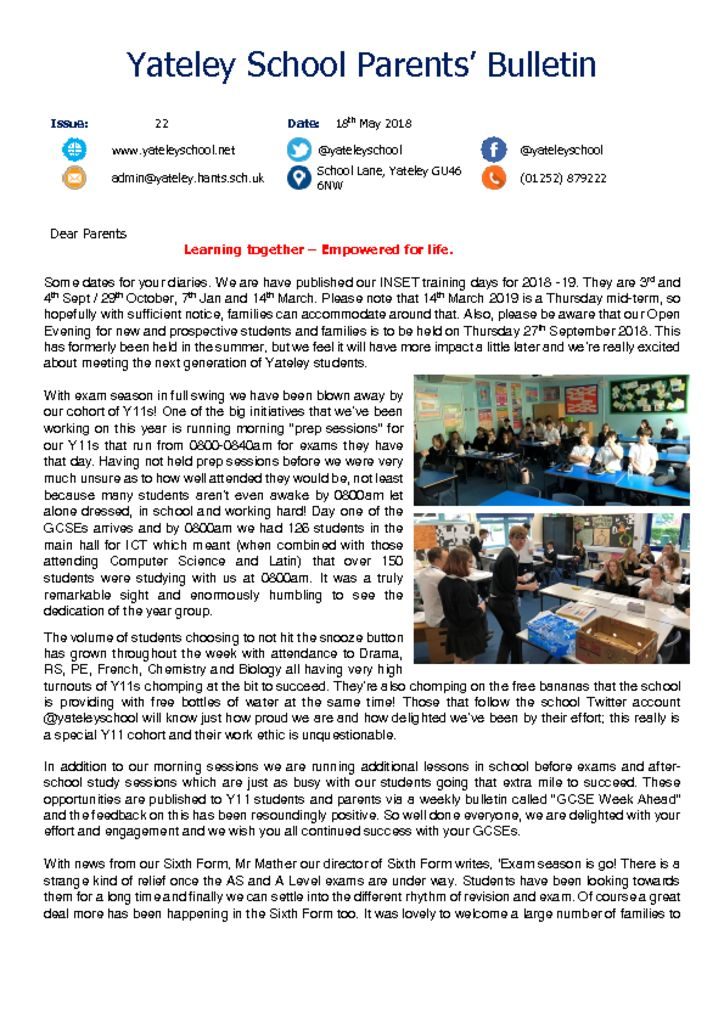 thumbnail of Yateley School Newsletter 22 18-05-18