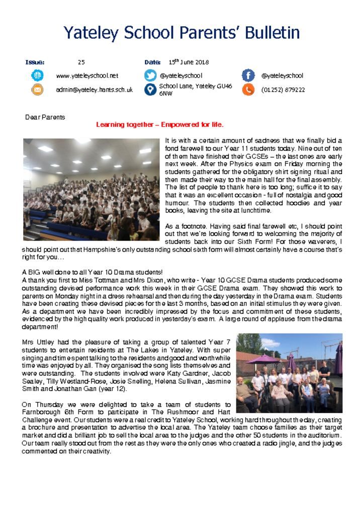 thumbnail of Yateley School Newsletter 26 15-06-18