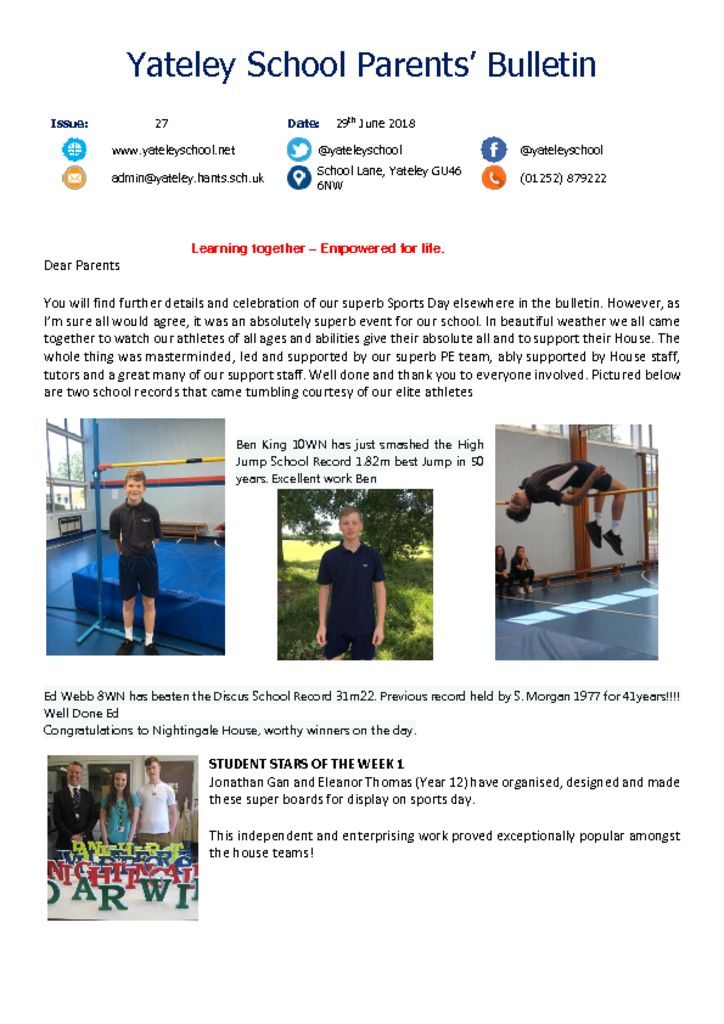 thumbnail of Yateley School Newsletter 27 29-06-18