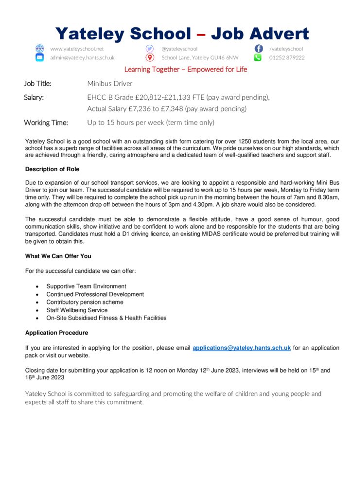 thumbnail of Advert – Minibus Driver Only May 2023