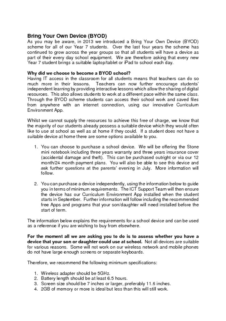 BYOD Policy Yateley School