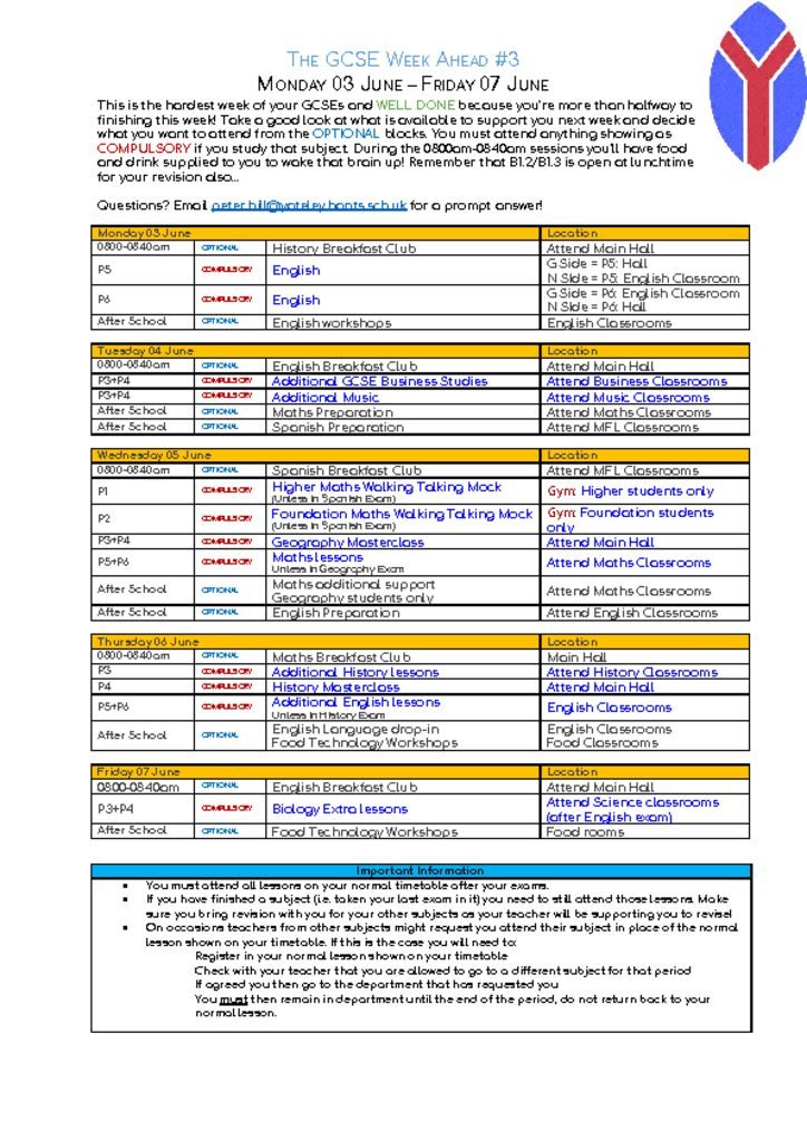 thumbnail of GCSE Week ahead – Monday 03 June – Friday 07 June