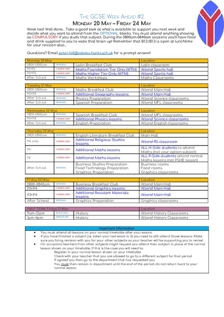 thumbnail of GCSE Week ahead – Monday 20 May – Friday 24 May