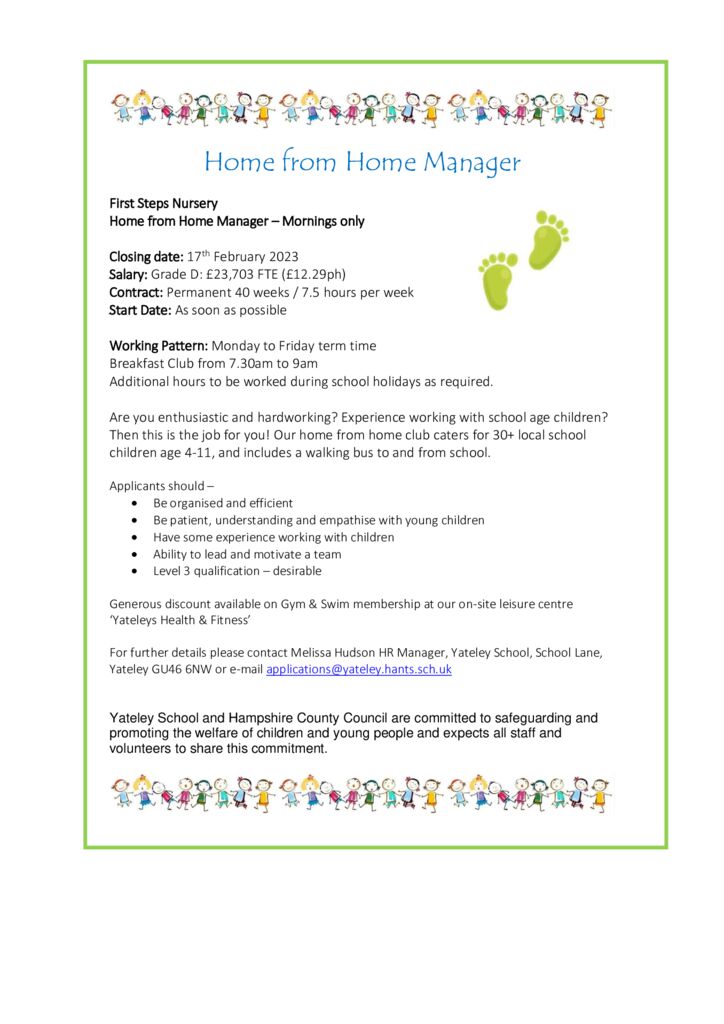 thumbnail of Home from home manager closing 17th Feb 23 – mornings only