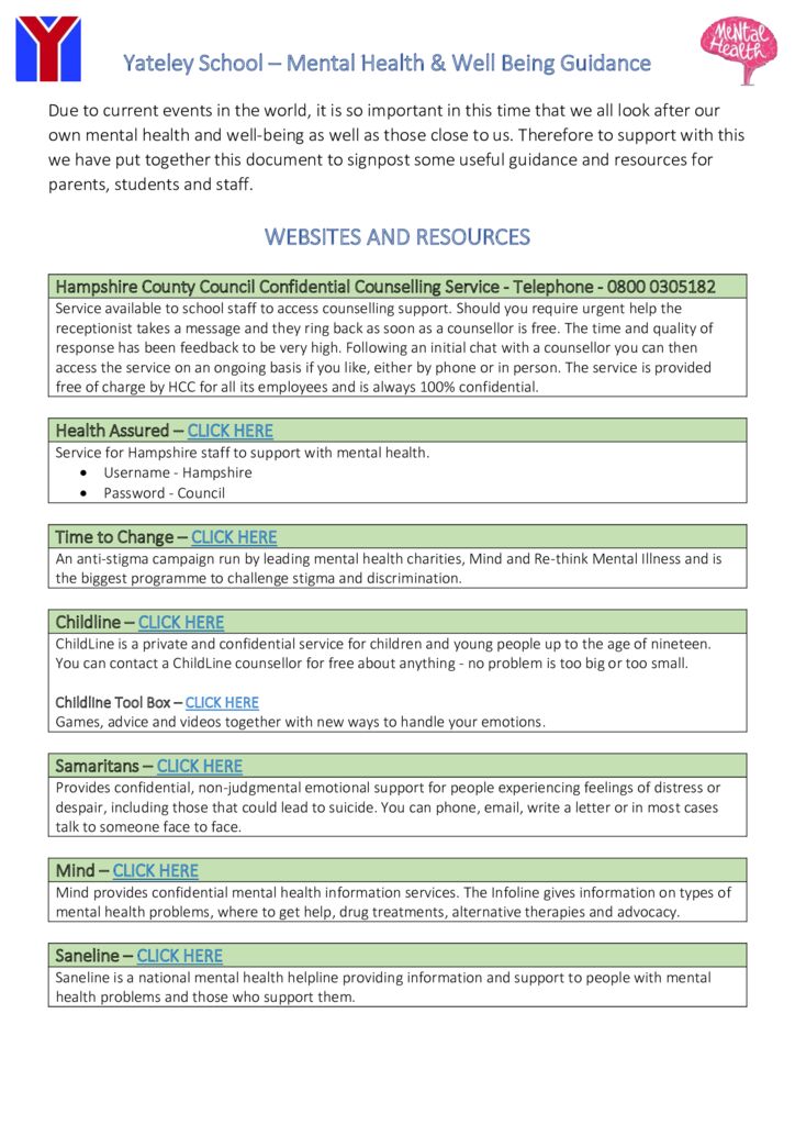 thumbnail of Mental Health and Wellbeing Information