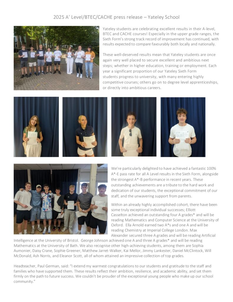 thumbnail of Sixth Form Results 2025 Press Release