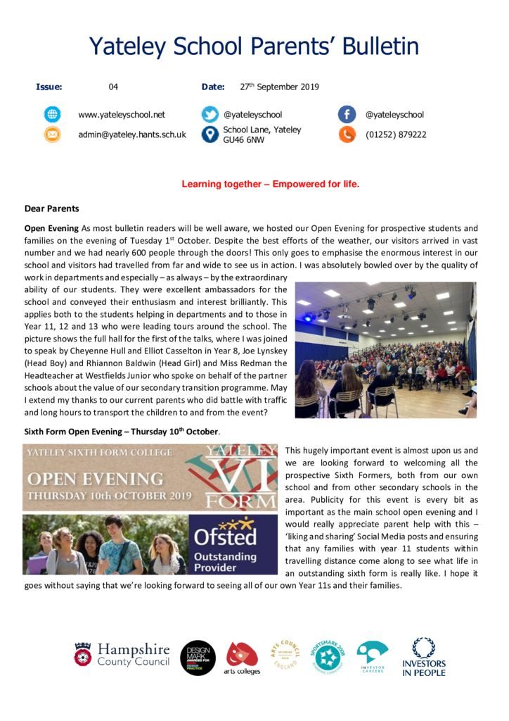 thumbnail of Yateley School Newsletter 05 04-10-19