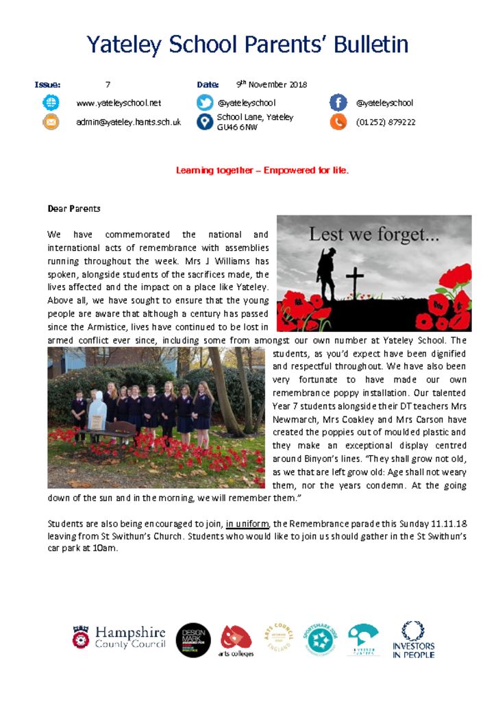 Yateley School Newsletter 07 091118 Yateley School