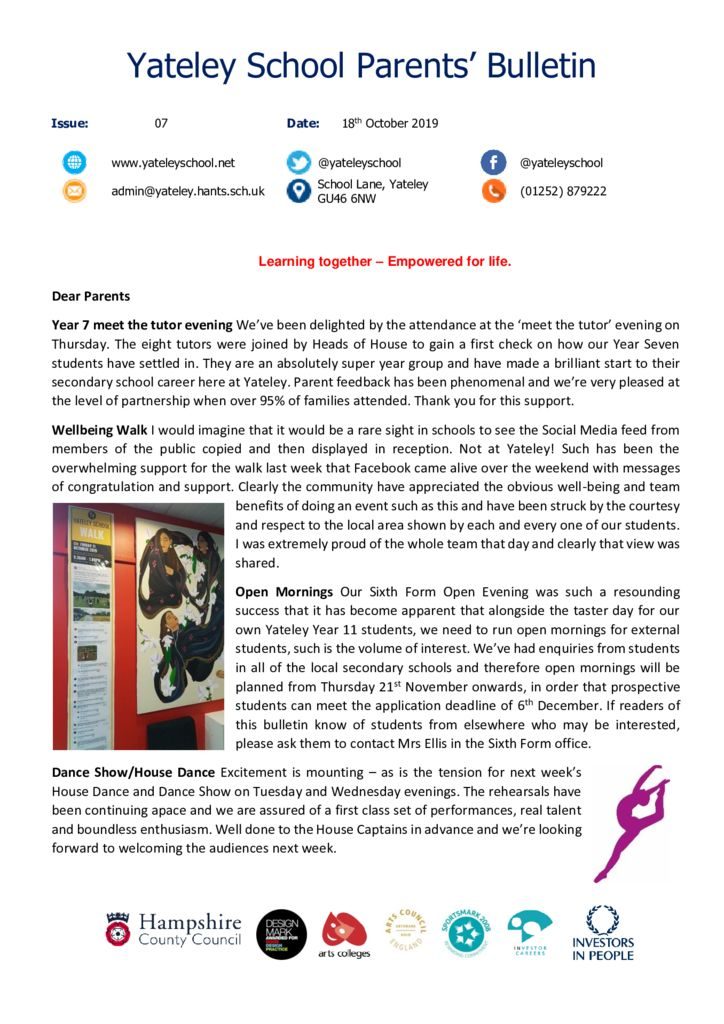 thumbnail of Yateley School Newsletter 07 18-10-19