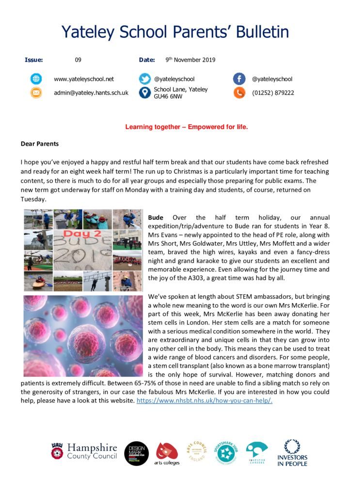 thumbnail of Yateley School Newsletter 09 08-11-19