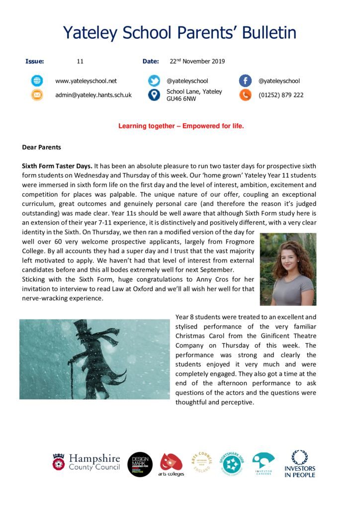 thumbnail of Yateley School Newsletter 11 22-11-19