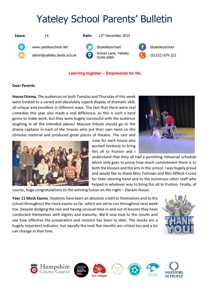 thumbnail of Yateley School Newsletter 14 13-12-19