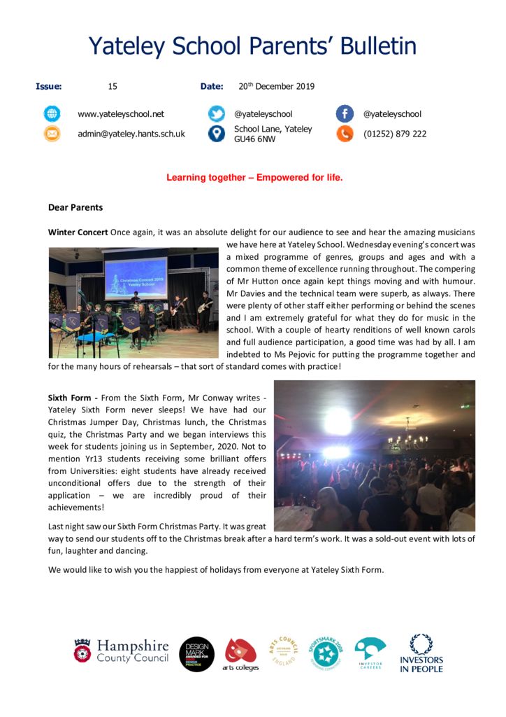 thumbnail of Yateley School Newsletter 15 20-12-19