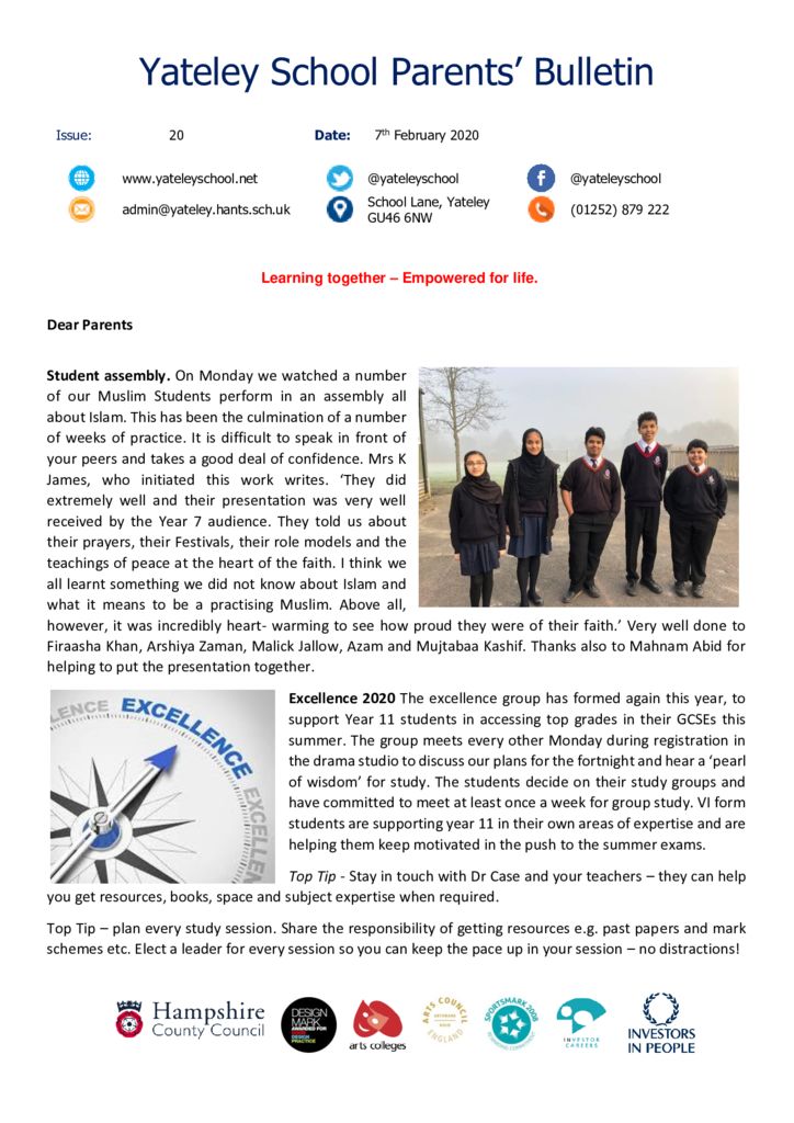 thumbnail of Yateley School Newsletter 20 07-02-20