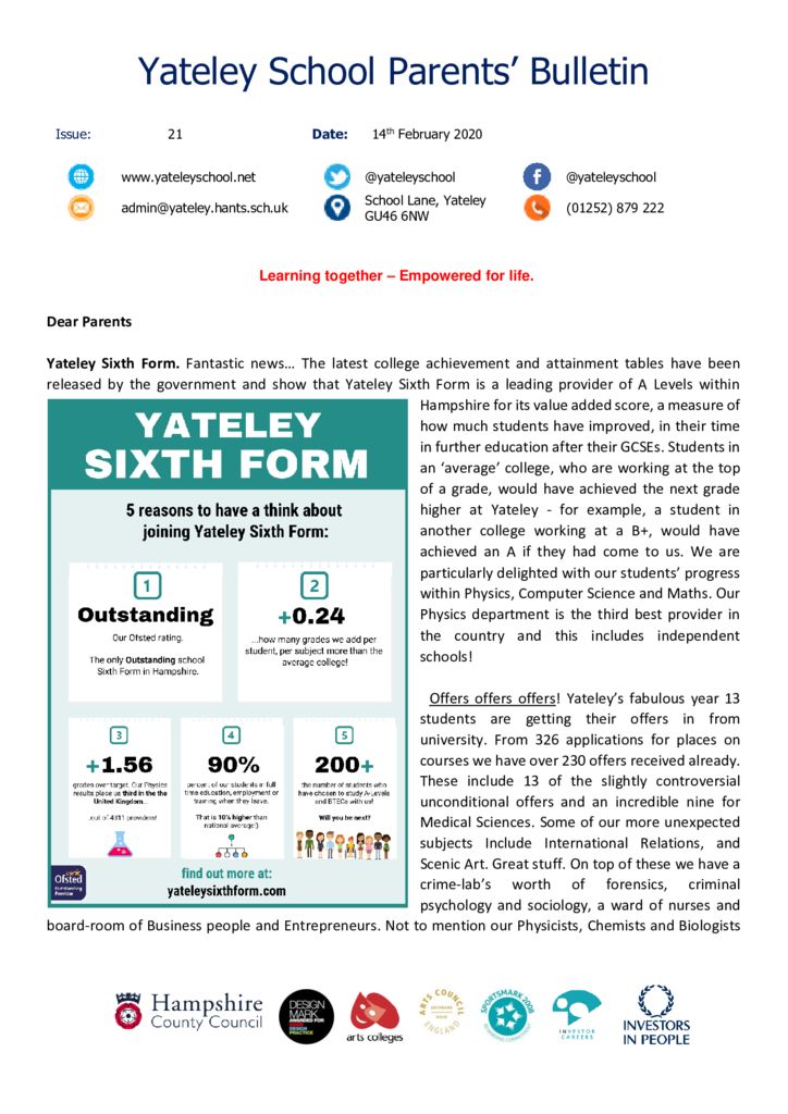 thumbnail of Yateley School Newsletter 21 14-02-20