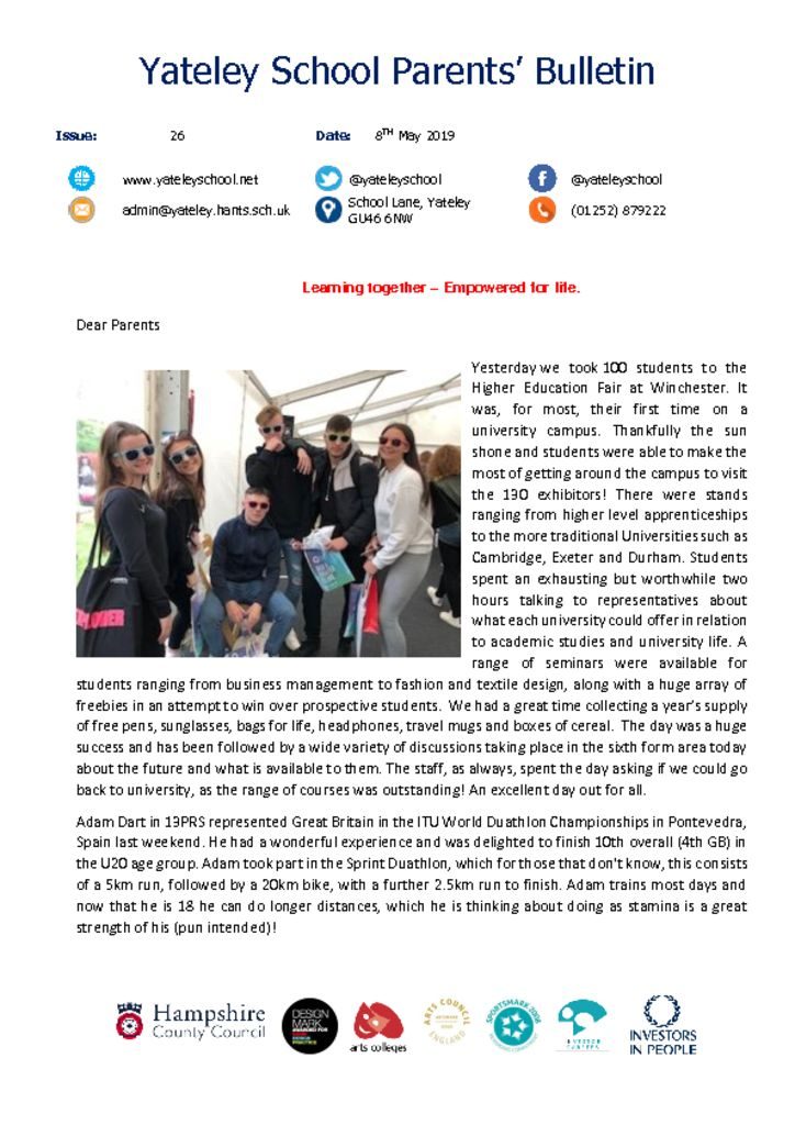 thumbnail of Yateley School Newsletter 26 03-05-19