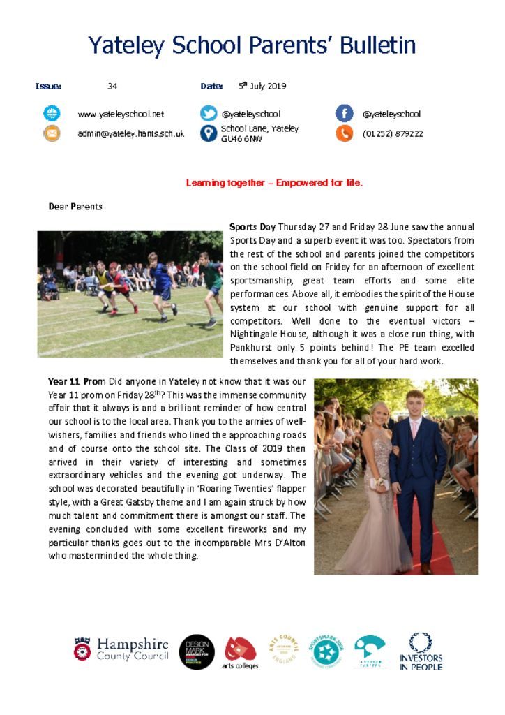 thumbnail of Yateley School Newsletter 34 05-07-19