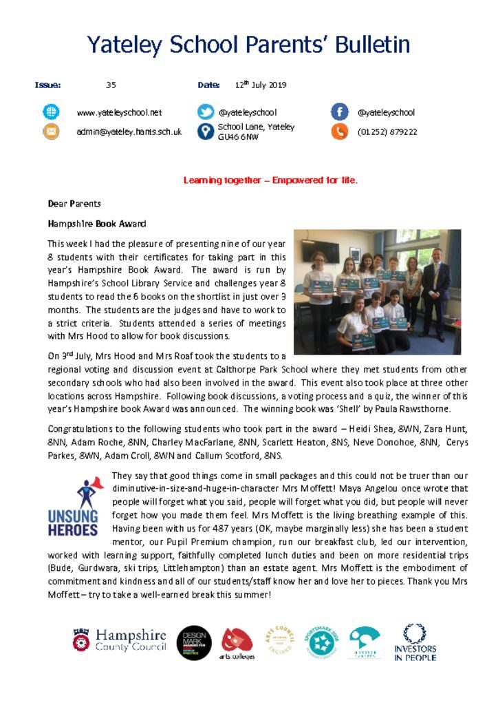 thumbnail of Yateley School Newsletter 35 12-07-19