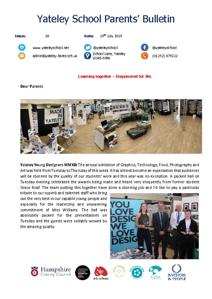 thumbnail of Yateley School Newsletter 36 19-07-19